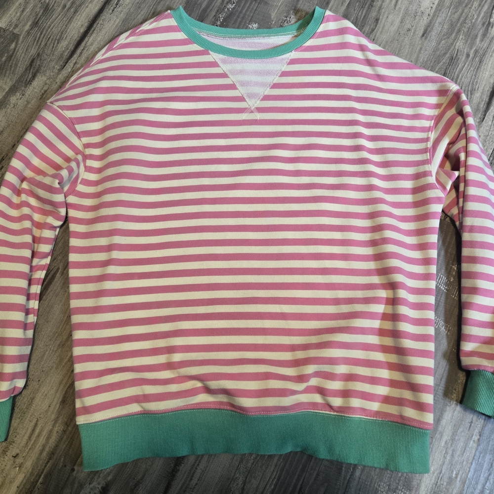 Pink and Green Striped Women's Sweatshirt